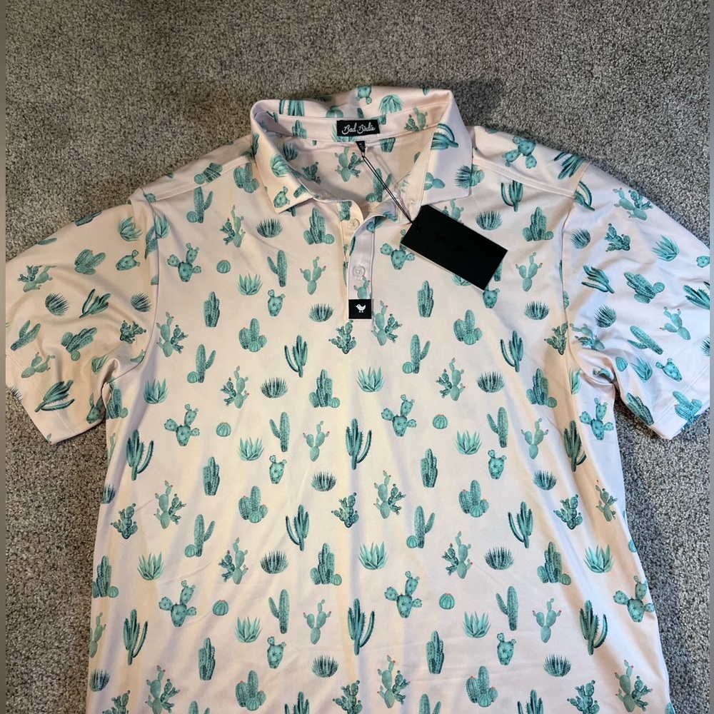 Bad Birdie Desert Cactus Polo - Cream and Green